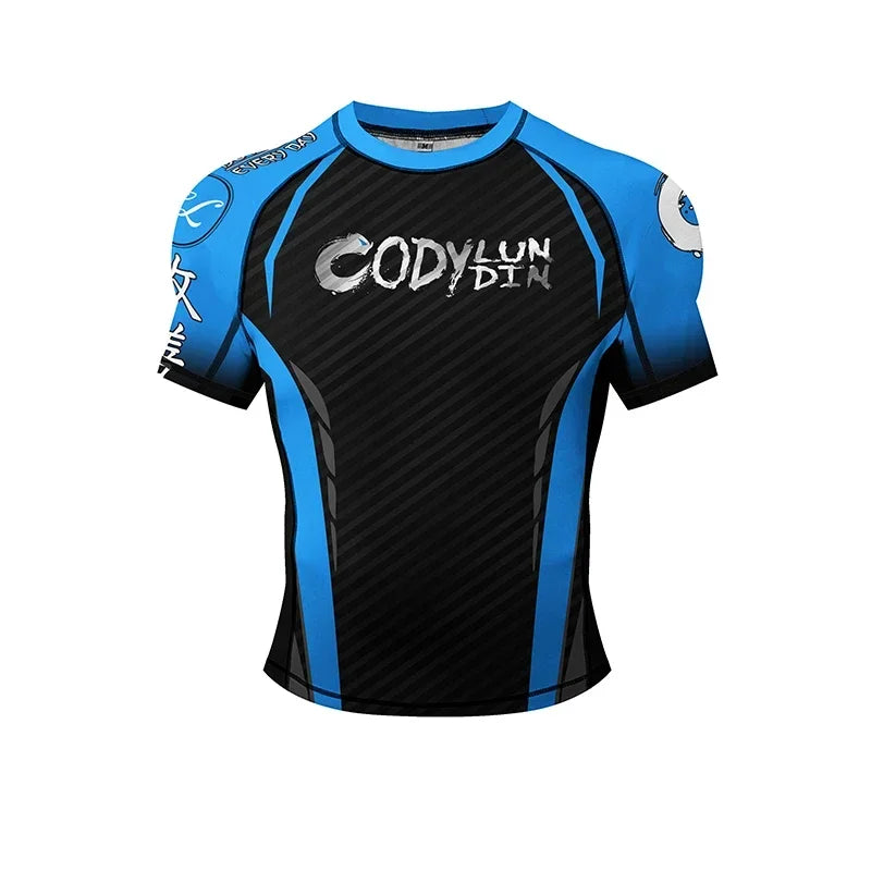 Blue Wave BJJ rash guard | Short sleeve compression top