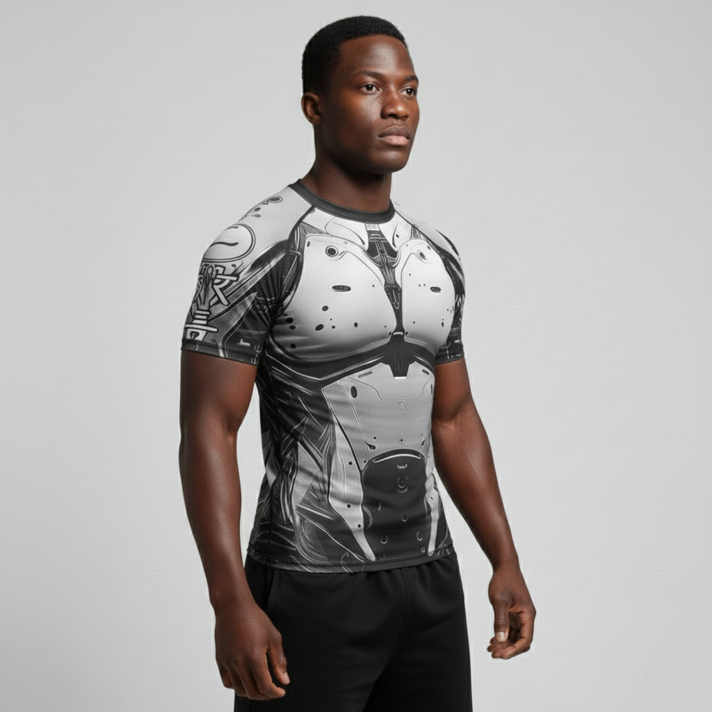 White Armor BJJ Rash Guard | Short Sleeve Compression Top For No - Gi Grappling - BJJ OUTLET