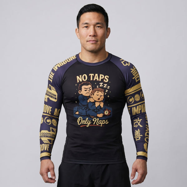 BJJ Rash Guard Long Sleeve - No Taps - No - Gi Jiu Jitsu & MMA Compression Top - BJJ OUTLET