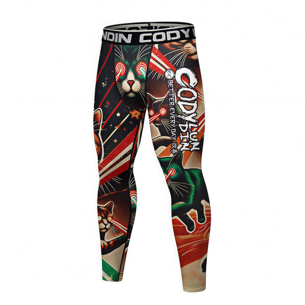 BJJ Spats - Laser Cats - Men's No - Gi Jiu Jitsu Compression Grappling Tights - BJJ OUTLET