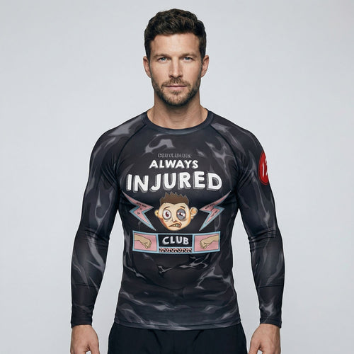BJJ Rash Guard Long Sleeve - Always Injured Club - No - Gi Jiu Jitsu & MMA Compression Top - BJJ OUTLET