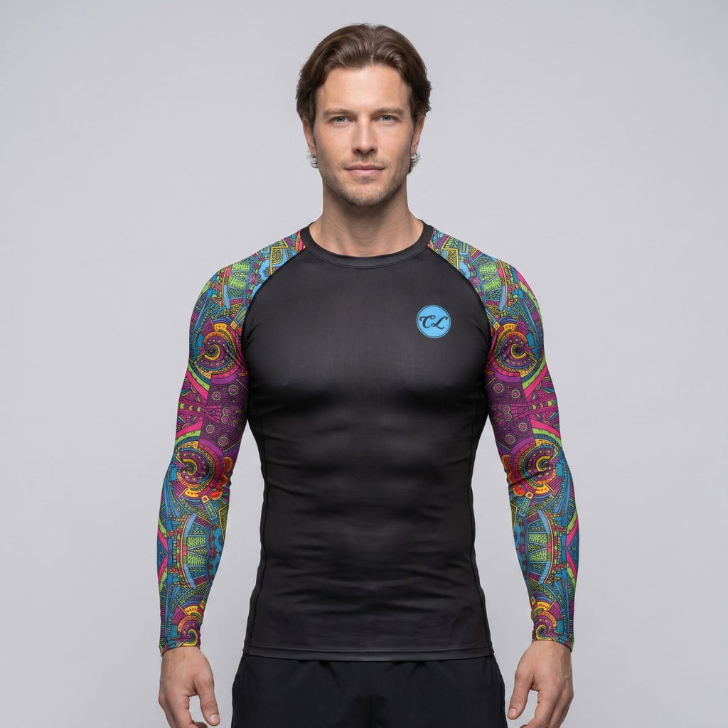 BJJ Rash Guard Long Sleeve - Aztec - No - Gi Jiu Jitsu Compression Top - BJJ OUTLET