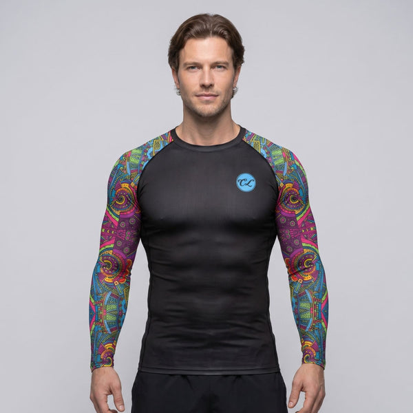 BJJ Rash Guard Long Sleeve - Aztec - No - Gi Jiu Jitsu Compression Top - BJJ OUTLET
