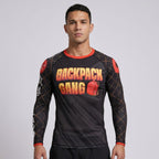 BJJ Rash Guard Long Sleeve - Backpack Gang - No - Gi Jiu Jitsu & MMA Compression Top - BJJ OUTLET