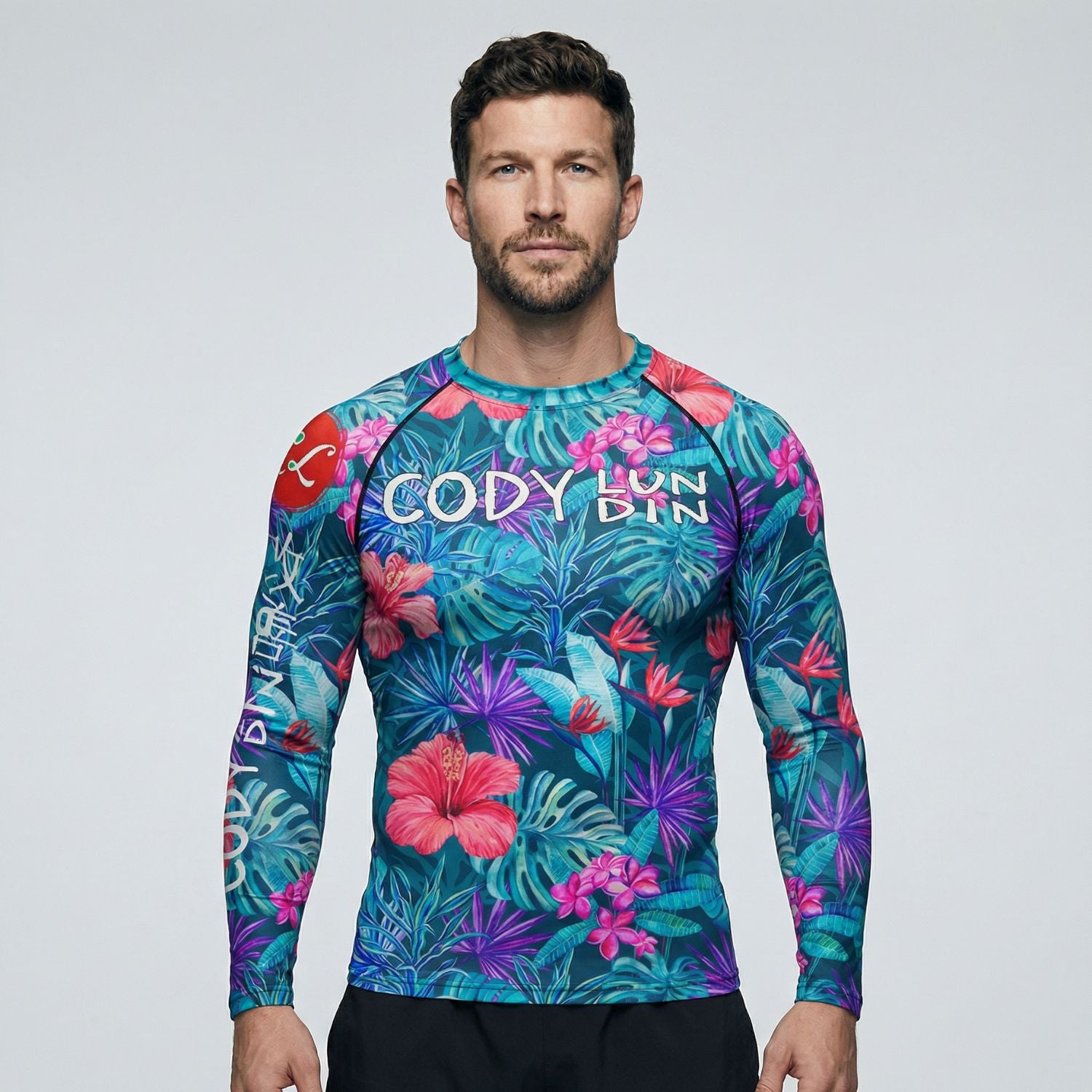 BJJ Rash Guard Long Sleeve - Flower - No - Gi Jiu Jitsu & MMA Compression Top - BJJ OUTLET