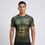 Green Stitch BJJ Rash Guard | Short Sleeve Compression Top For No - Gi Grappling - BJJ OUTLET