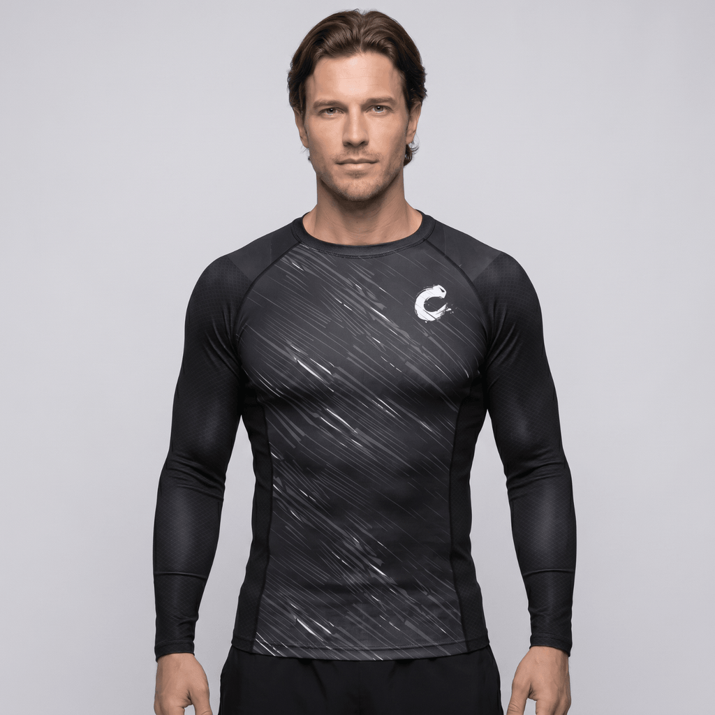 BJJ Rash Guard Long Sleeve - Black - Out - No - Gi Jiu Jitsu & MMA Compression Top - BJJ OUTLET
