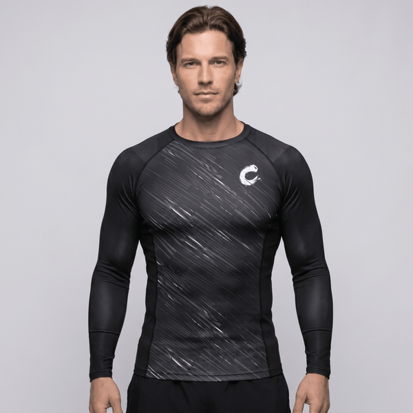 BJJ Rash Guard Long Sleeve - Black - Out - No - Gi Jiu Jitsu & MMA Compression Top - BJJ OUTLET