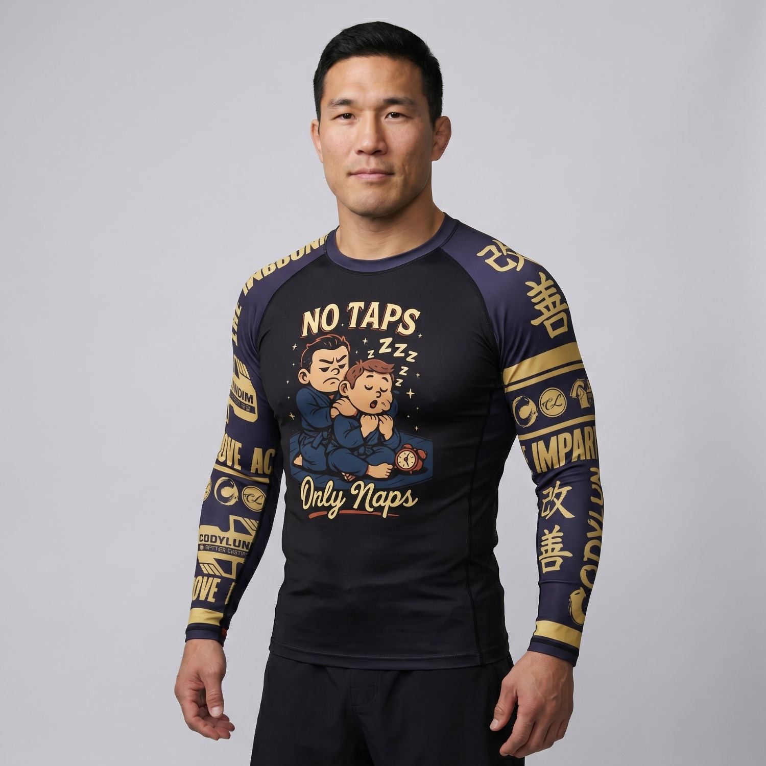 BJJ Rash Guard Long Sleeve - No Taps - No - Gi Jiu Jitsu & MMA Compression Top - BJJ OUTLET