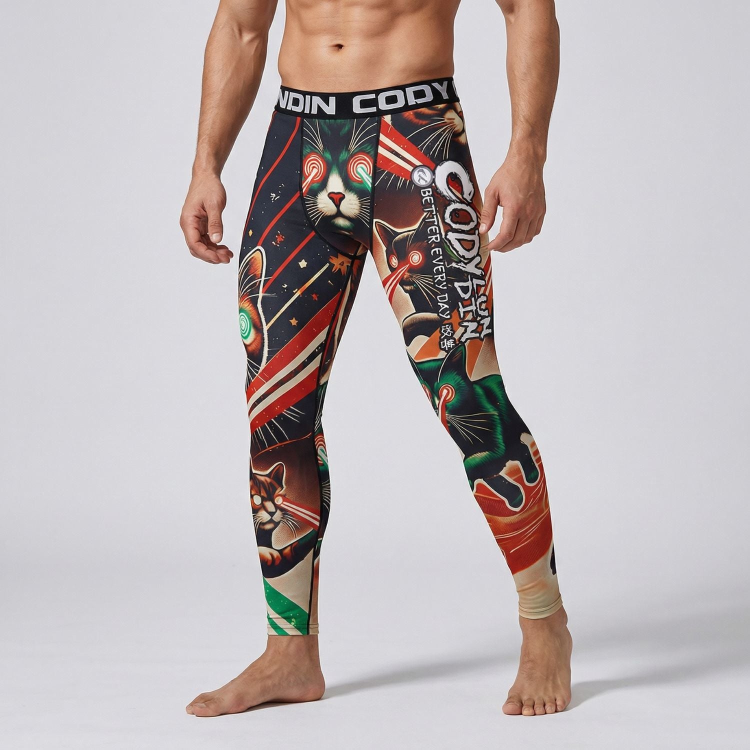 BJJ Spats - Laser Cats - Men's No - Gi Jiu Jitsu Compression Grappling Tights - BJJ OUTLET