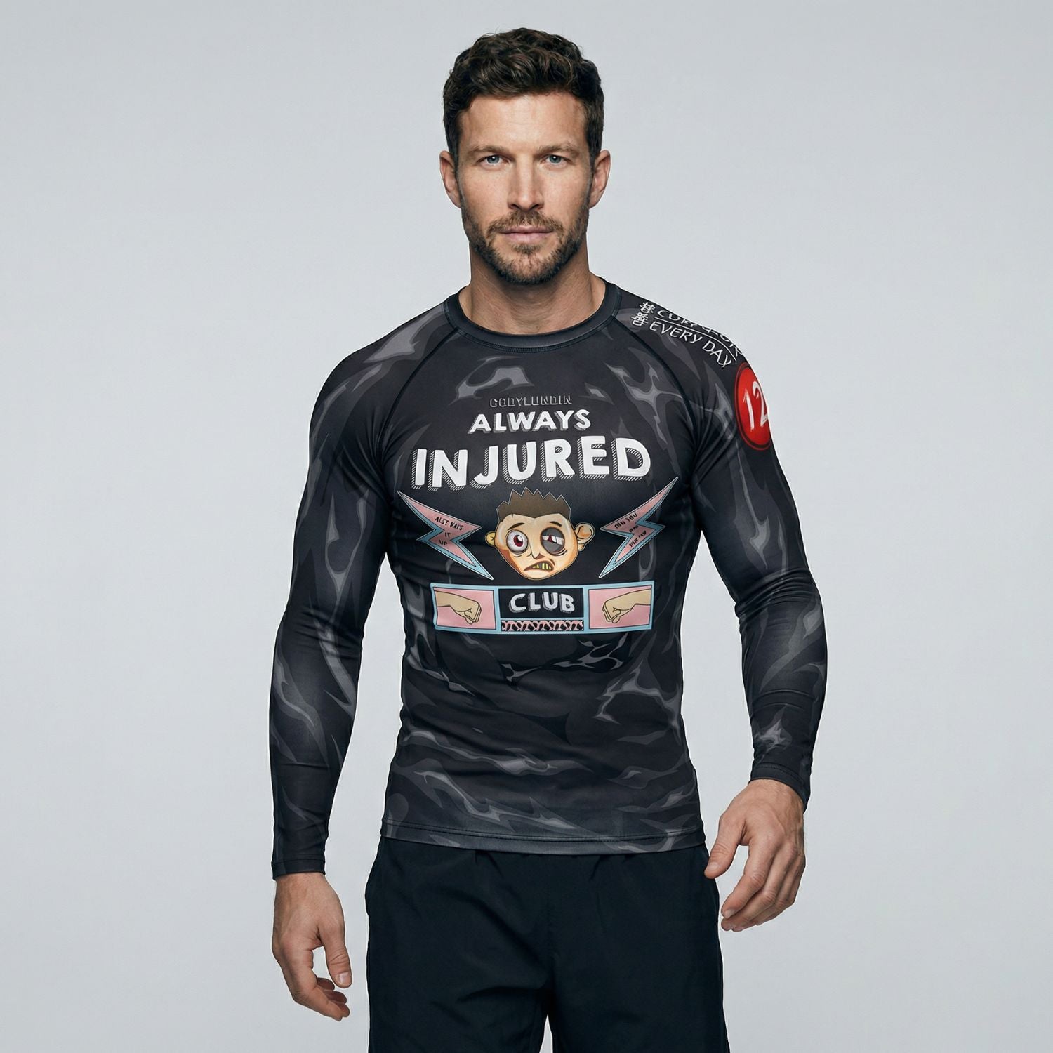 BJJ Rash Guard Long Sleeve - Always Injured Club - No - Gi Jiu Jitsu & MMA Compression Top - BJJ OUTLET