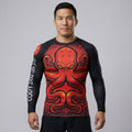 BJJ Rash Guard Long Sleeve - Red Kraken - No - Gi Jiu Jitsu & MMA Compression Top - BJJ OUTLET