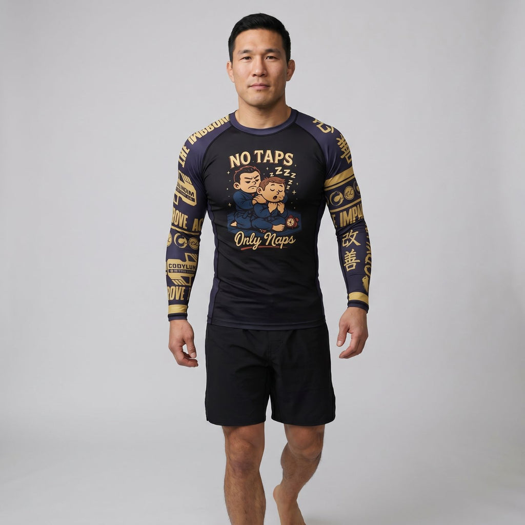 BJJ Rash Guard Long Sleeve - No Taps - No - Gi Jiu Jitsu & MMA Compression Top - BJJ OUTLET