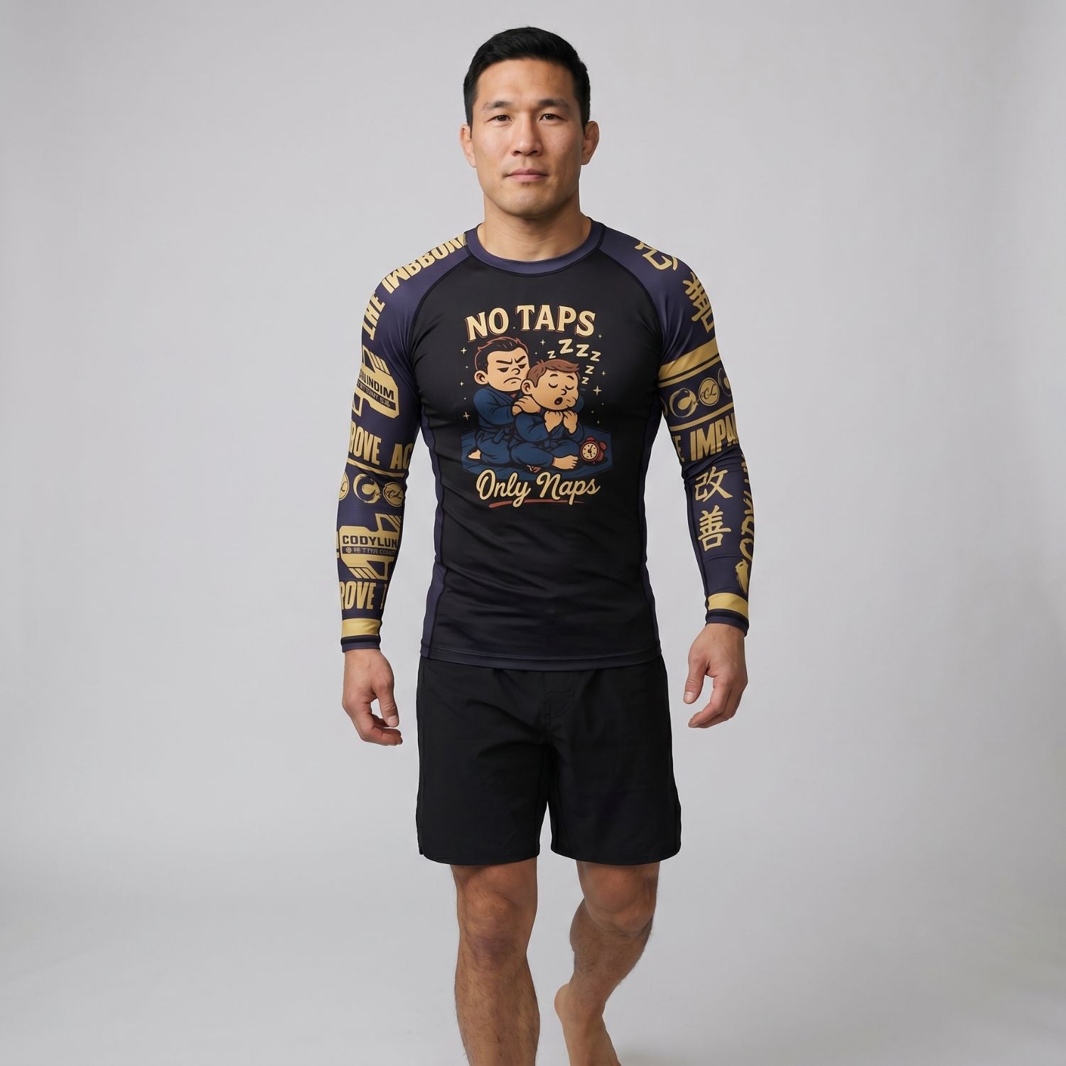 BJJ Rash Guard Long Sleeve - No Taps - No - Gi Jiu Jitsu & MMA Compression Top - BJJ OUTLET