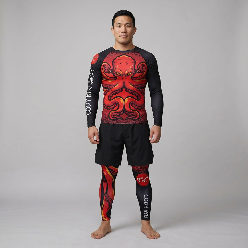 BJJ Spats - Red Kraken - Men's No - Gi Jiu Jitsu Compression Grappling Tights - BJJ OUTLET