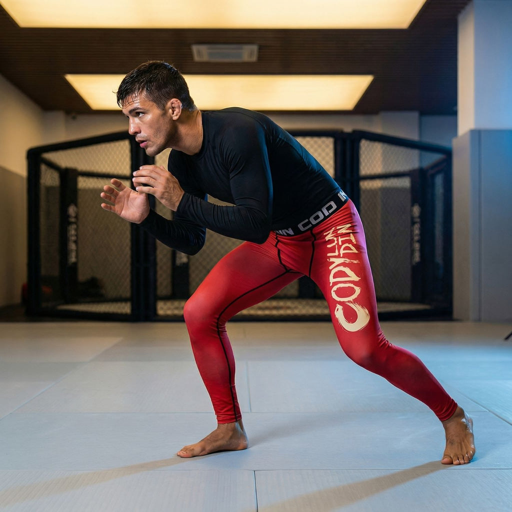 BJJ Spats Crimson Red | No - Gi Compression Tights for Men - BJJ OUTLET