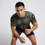 Green Stitch BJJ Rash Guard | Short Sleeve Compression Top For No - Gi Grappling - BJJ OUTLET