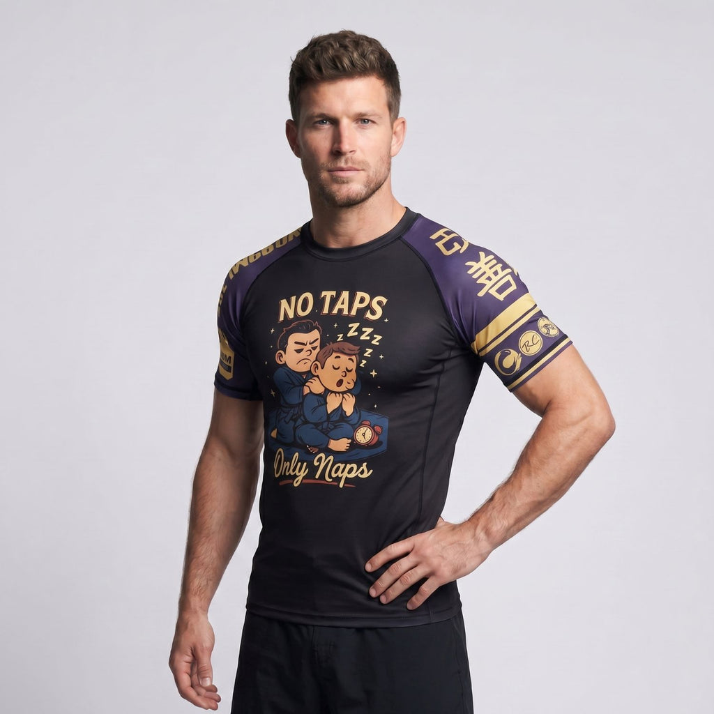 BJJ Rash Guard Short Sleeve - No Taps - No - Gi Jiu Jitsu & MMA Compression Top - BJJ OUTLET