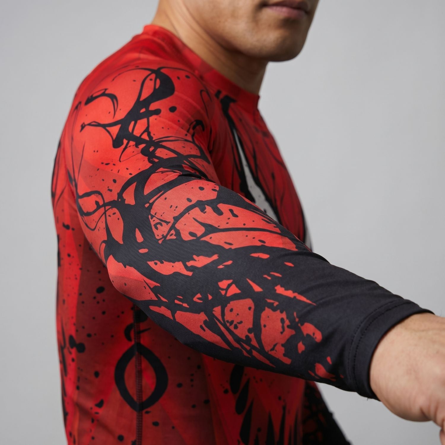BJJ Rash Guard Long Sleeve - Red Symbiote - No - Gi Jiu Jitsu & MMA Compression Top - BJJ OUTLET