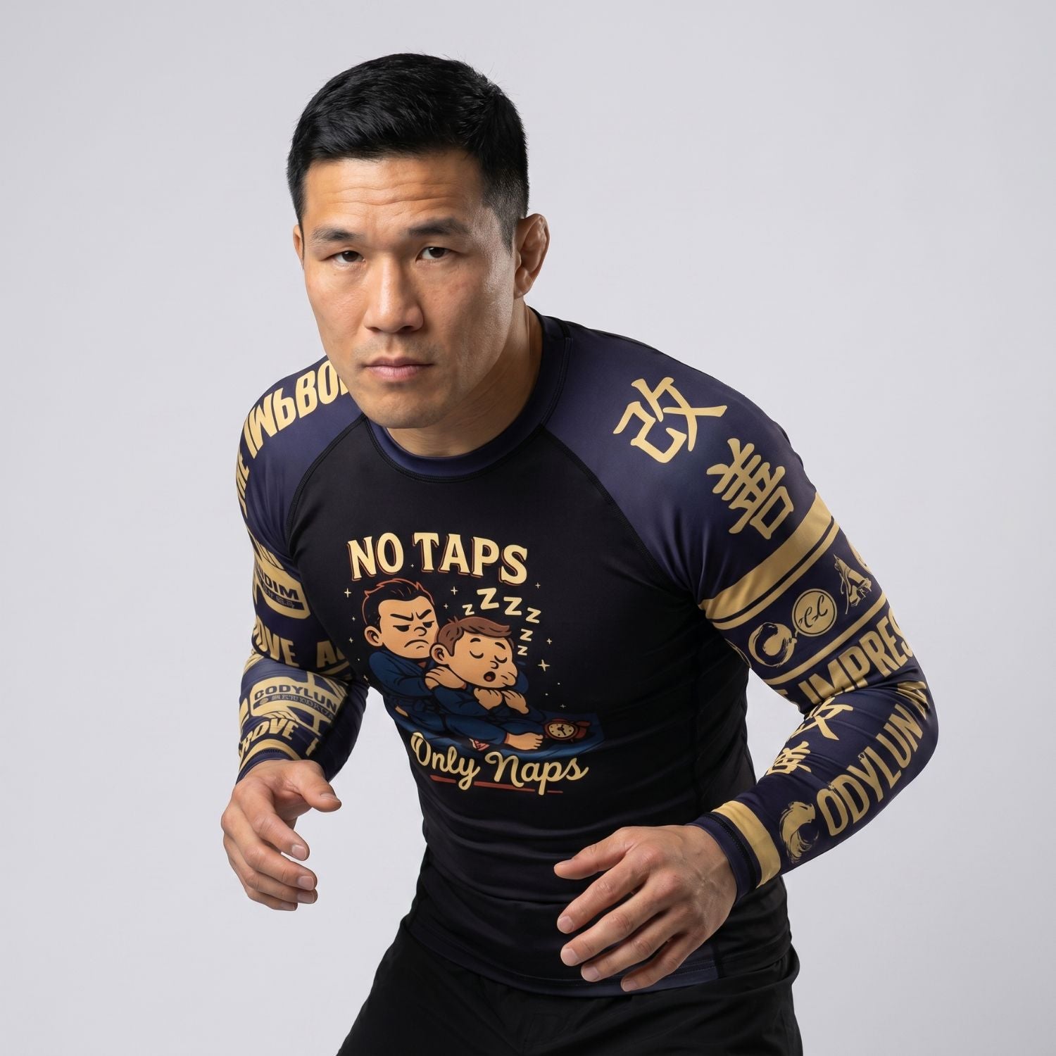BJJ Rash Guard Long Sleeve - No Taps - No - Gi Jiu Jitsu & MMA Compression Top - BJJ OUTLET