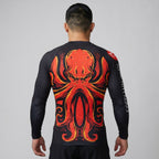 BJJ Rash Guard Long Sleeve - Red Kraken - No - Gi Jiu Jitsu & MMA Compression Top - BJJ OUTLET