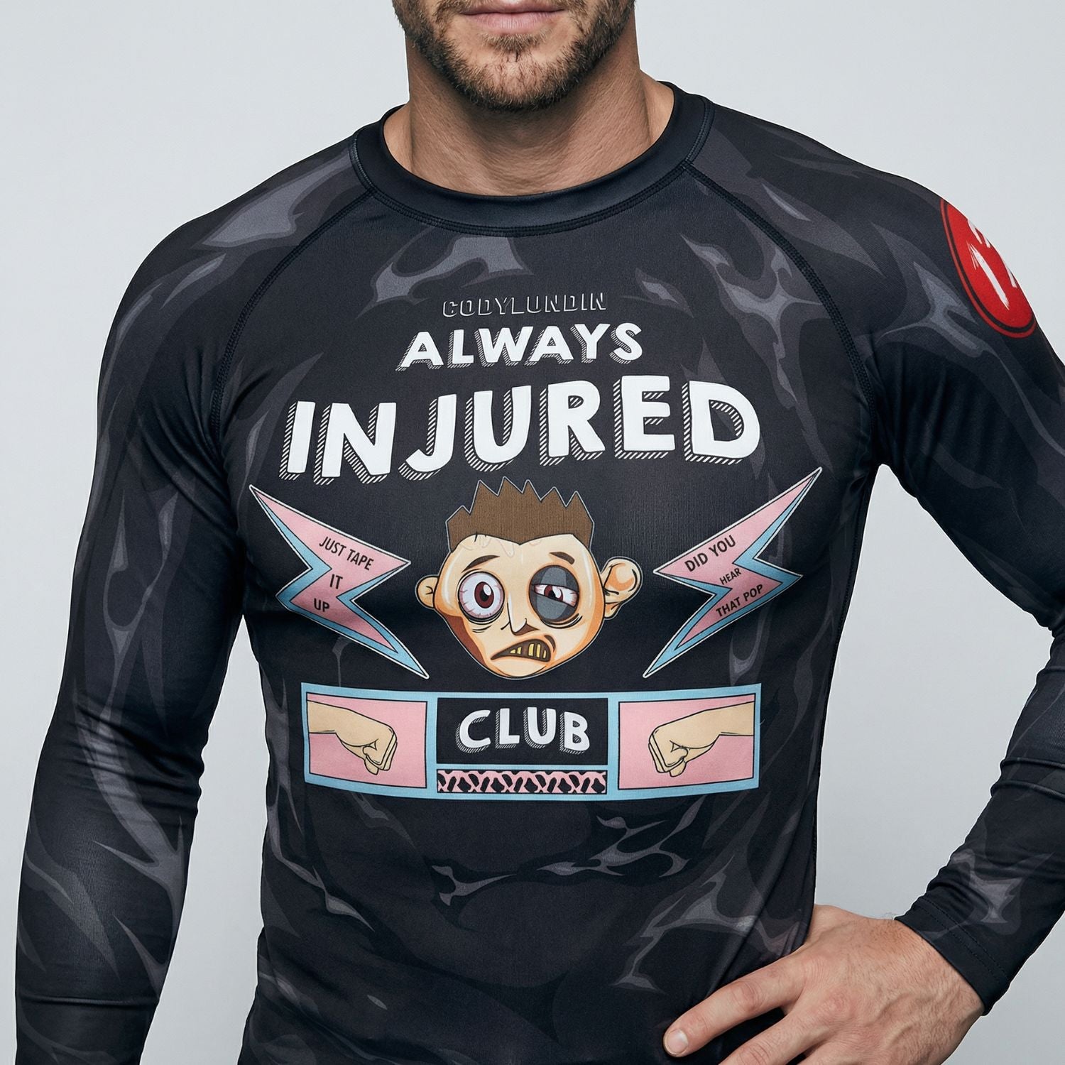 BJJ Rash Guard Long Sleeve - Always Injured Club - No - Gi Jiu Jitsu & MMA Compression Top - BJJ OUTLET