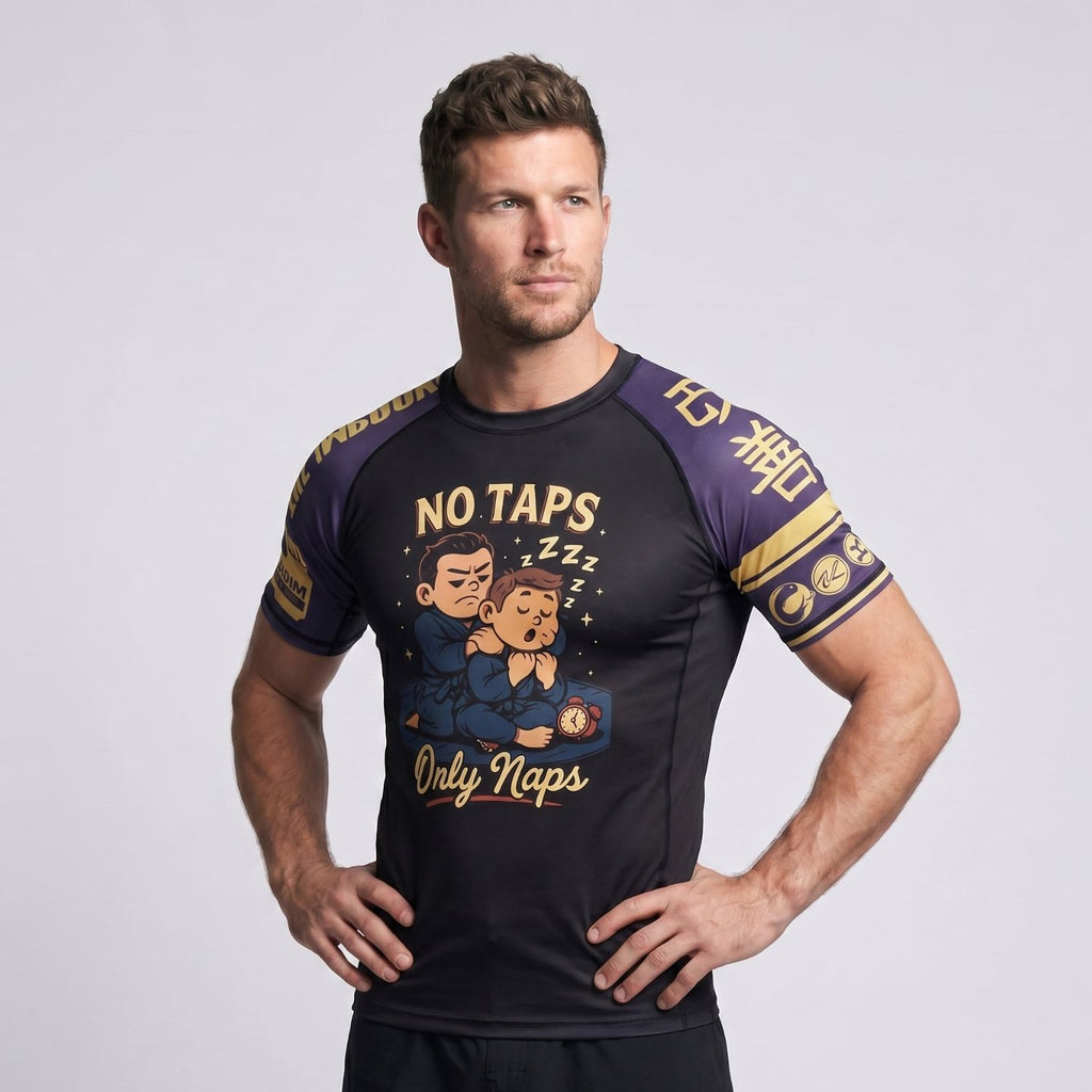 BJJ Rash Guard Short Sleeve - No Taps - No - Gi Jiu Jitsu & MMA Compression Top - BJJ OUTLET