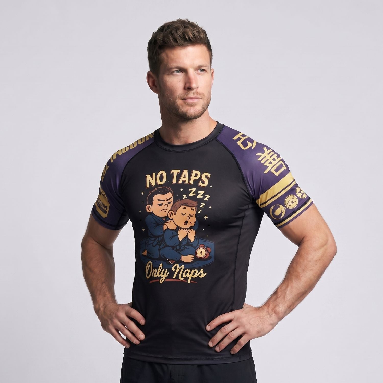 BJJ Rash Guard Short Sleeve - No Taps - No - Gi Jiu Jitsu & MMA Compression Top - BJJ OUTLET