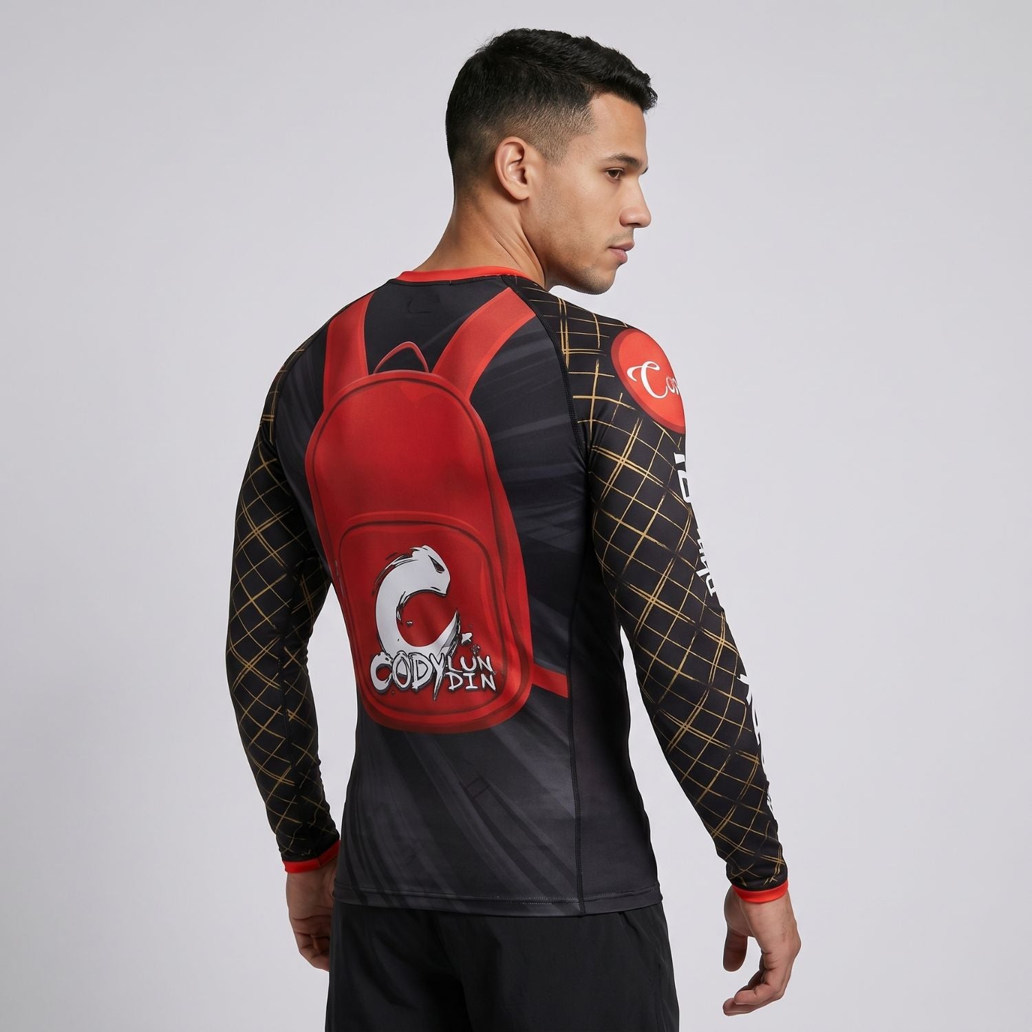 BJJ Rash Guard Long Sleeve - Backpack Gang - No - Gi Jiu Jitsu & MMA Compression Top - BJJ OUTLET
