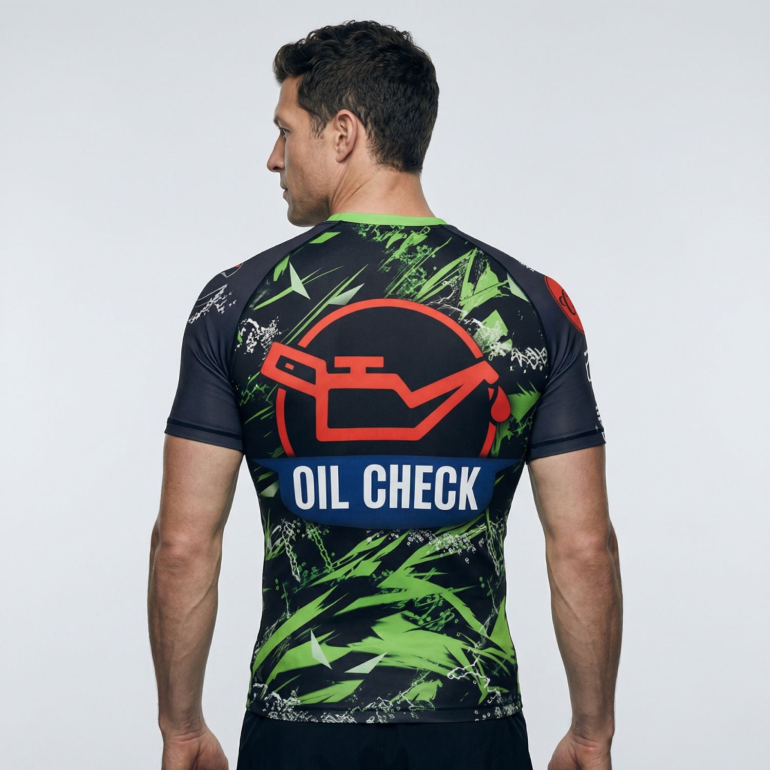 BJJ Rash Guard Short Sleeve - Oil Check - No - Gi Jiu Jitsu & MMA Compression Top - BJJ OUTLET