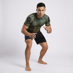 Green Stitch BJJ Rash Guard | Short Sleeve Compression Top For No - Gi Grappling - BJJ OUTLET