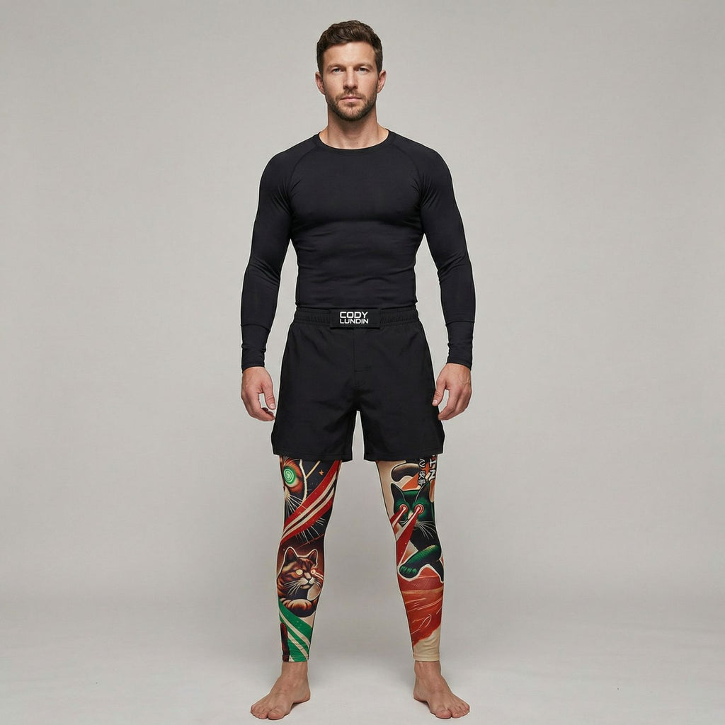 BJJ Spats - Laser Cats - Men's No - Gi Jiu Jitsu Compression Grappling Tights - BJJ OUTLET