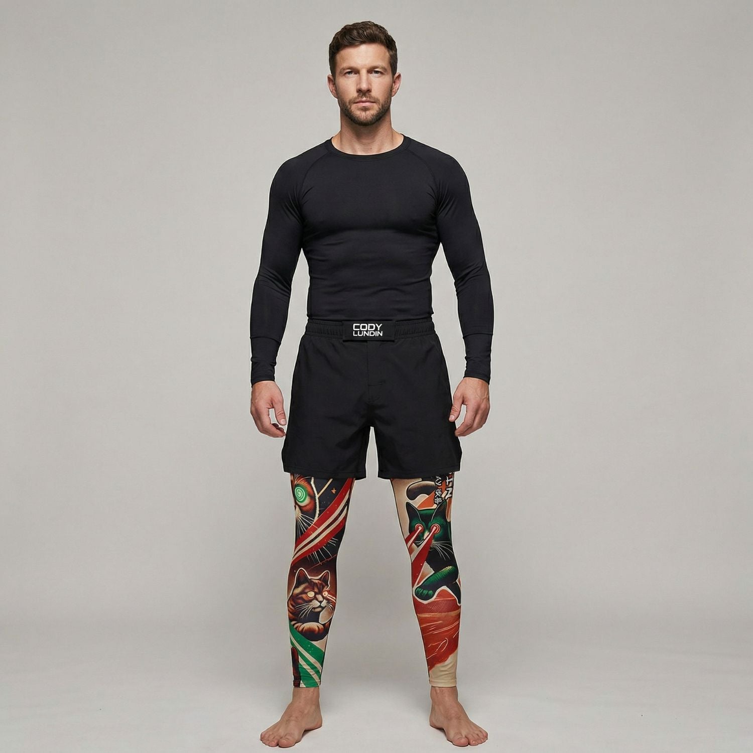 BJJ Spats - Laser Cats - Men's No - Gi Jiu Jitsu Compression Grappling Tights - BJJ OUTLET