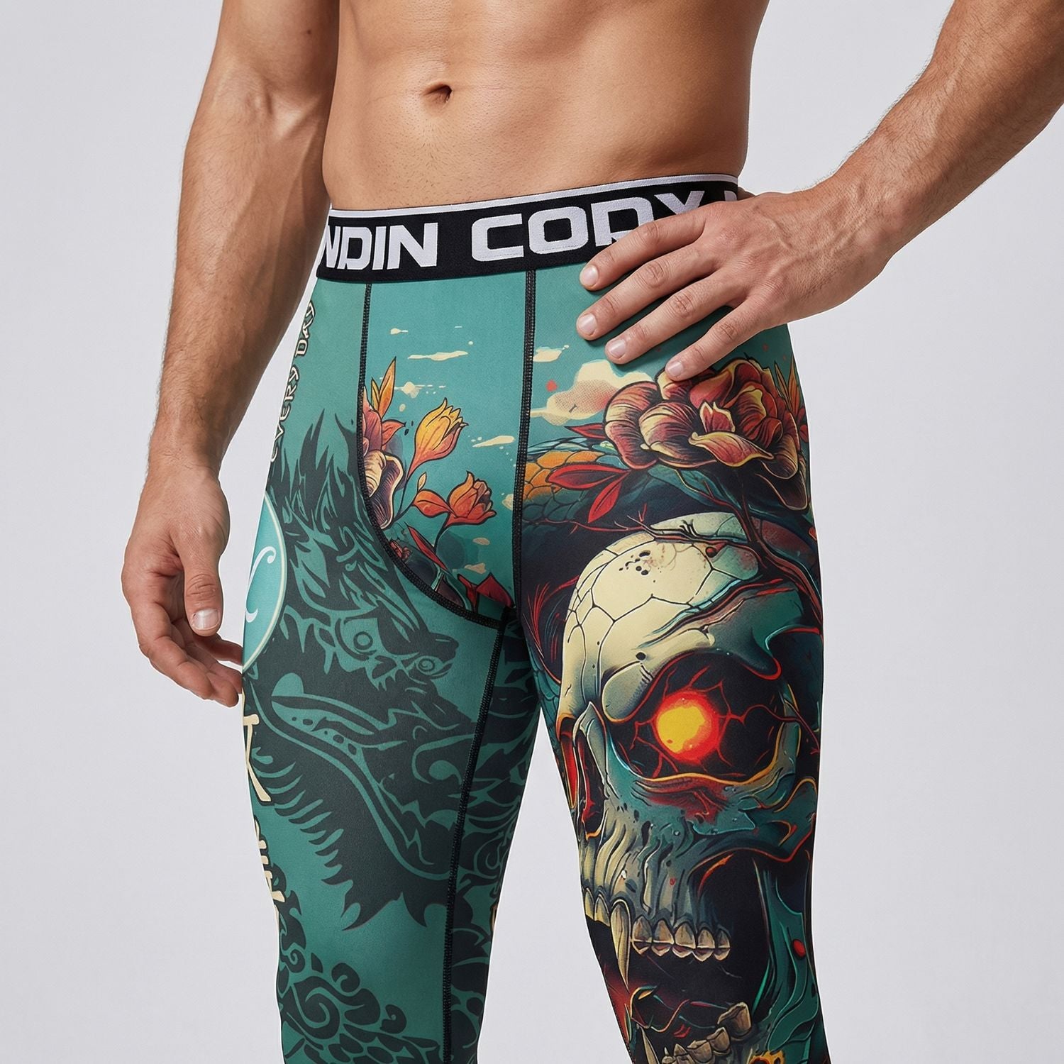 Teal Skull BJJ Spats | Compression Tights For No - Gi Grappling - BJJ OUTLET