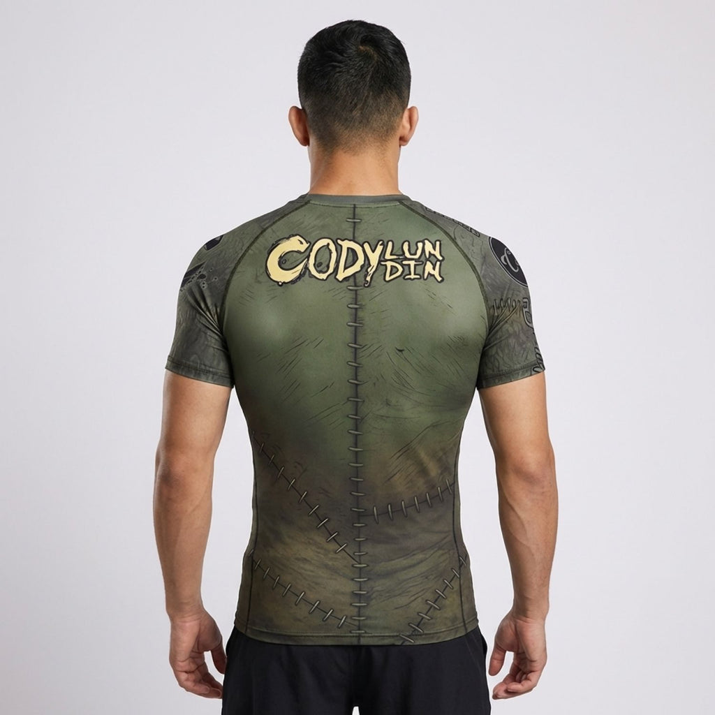 Green Stitch BJJ Rash Guard | Short Sleeve Compression Top For No - Gi Grappling - BJJ OUTLET