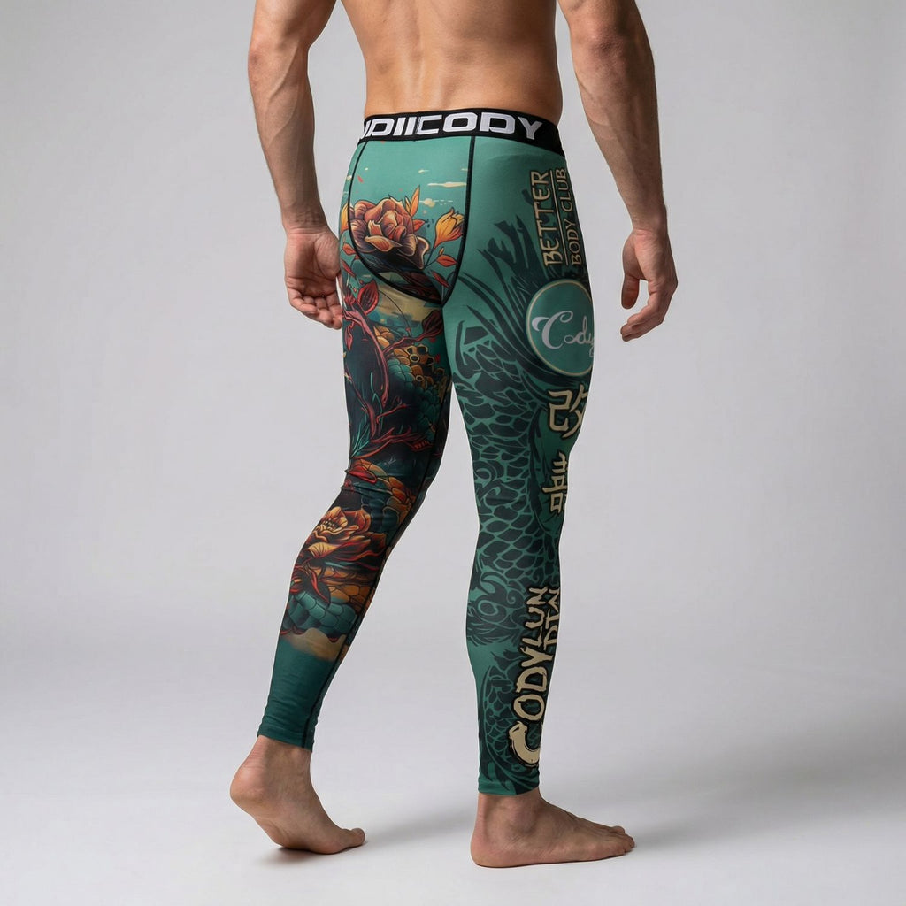 Teal Skull BJJ Spats | Compression Tights For No - Gi Grappling - BJJ OUTLET