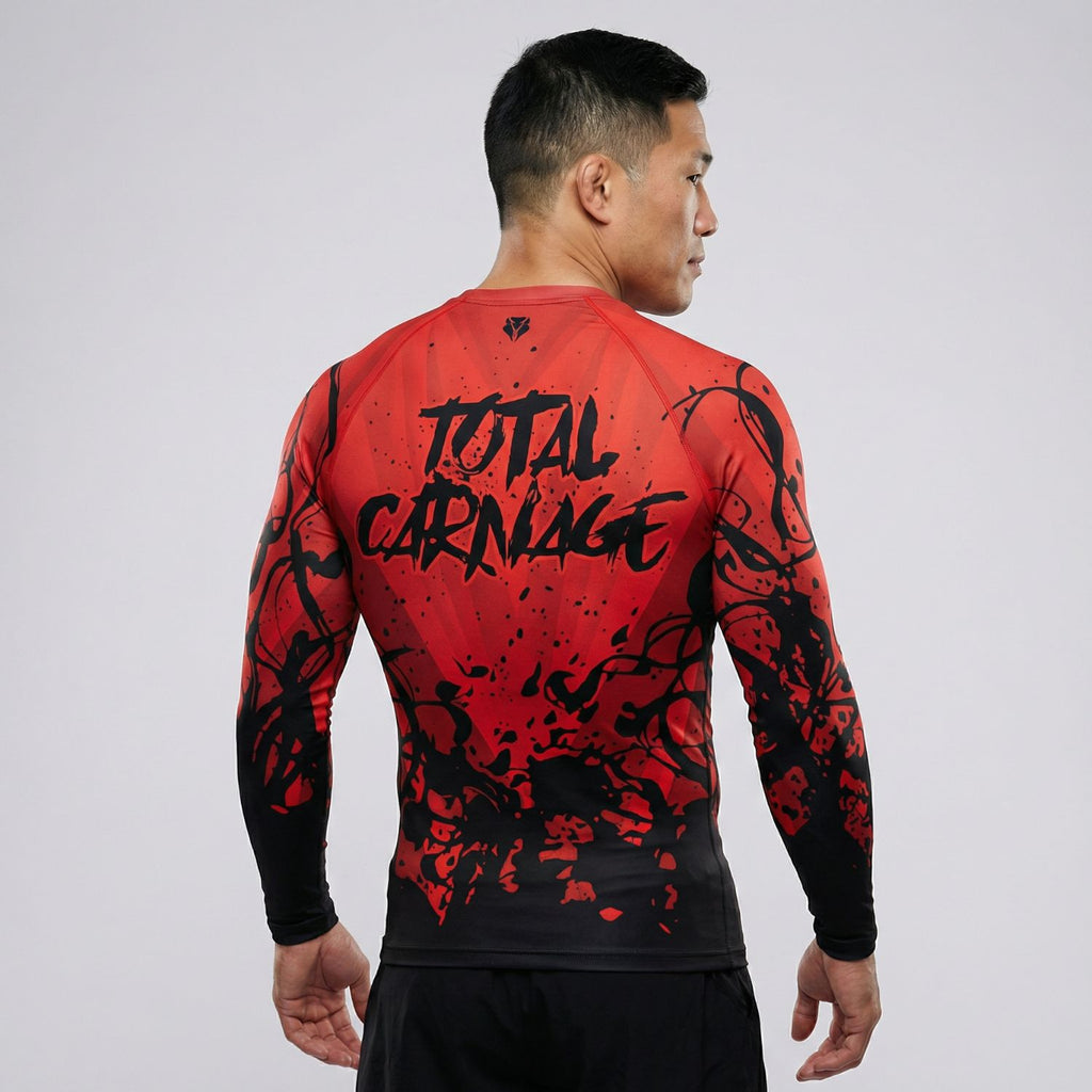 BJJ Rash Guard Long Sleeve - Red Symbiote - No - Gi Jiu Jitsu & MMA Compression Top - BJJ OUTLET