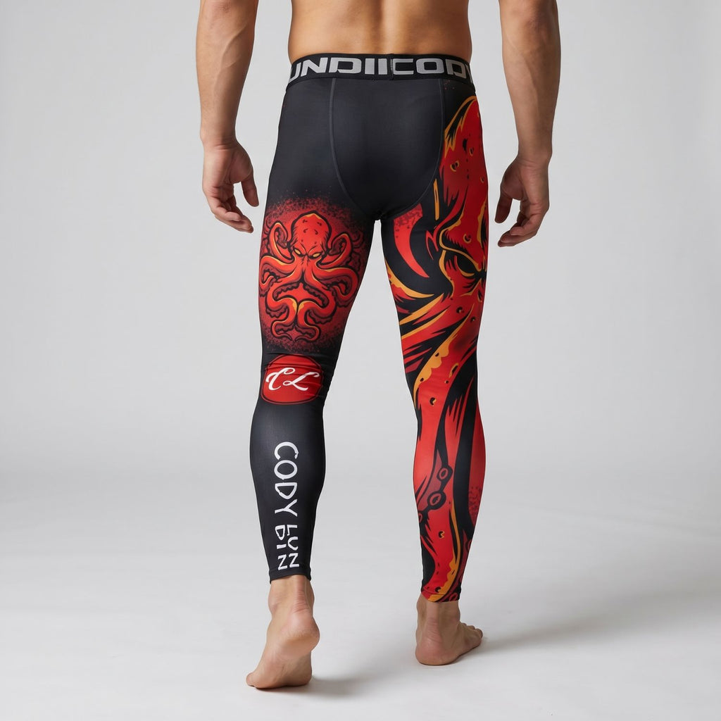 BJJ Spats - Red Kraken - Men's No - Gi Jiu Jitsu Compression Grappling Tights - BJJ OUTLET