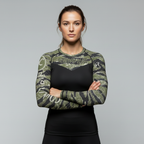 Camo women's BJJ rash guard | Long sleeve compression top for grappling