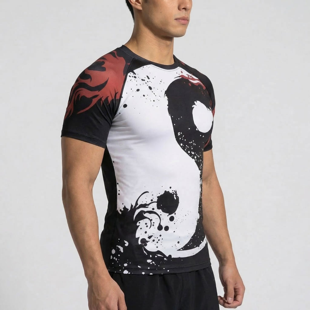 Yin Yang BJJ rash guard | Short Sleeve Compression Top For No - Gi Grappling - BJJ OUTLET