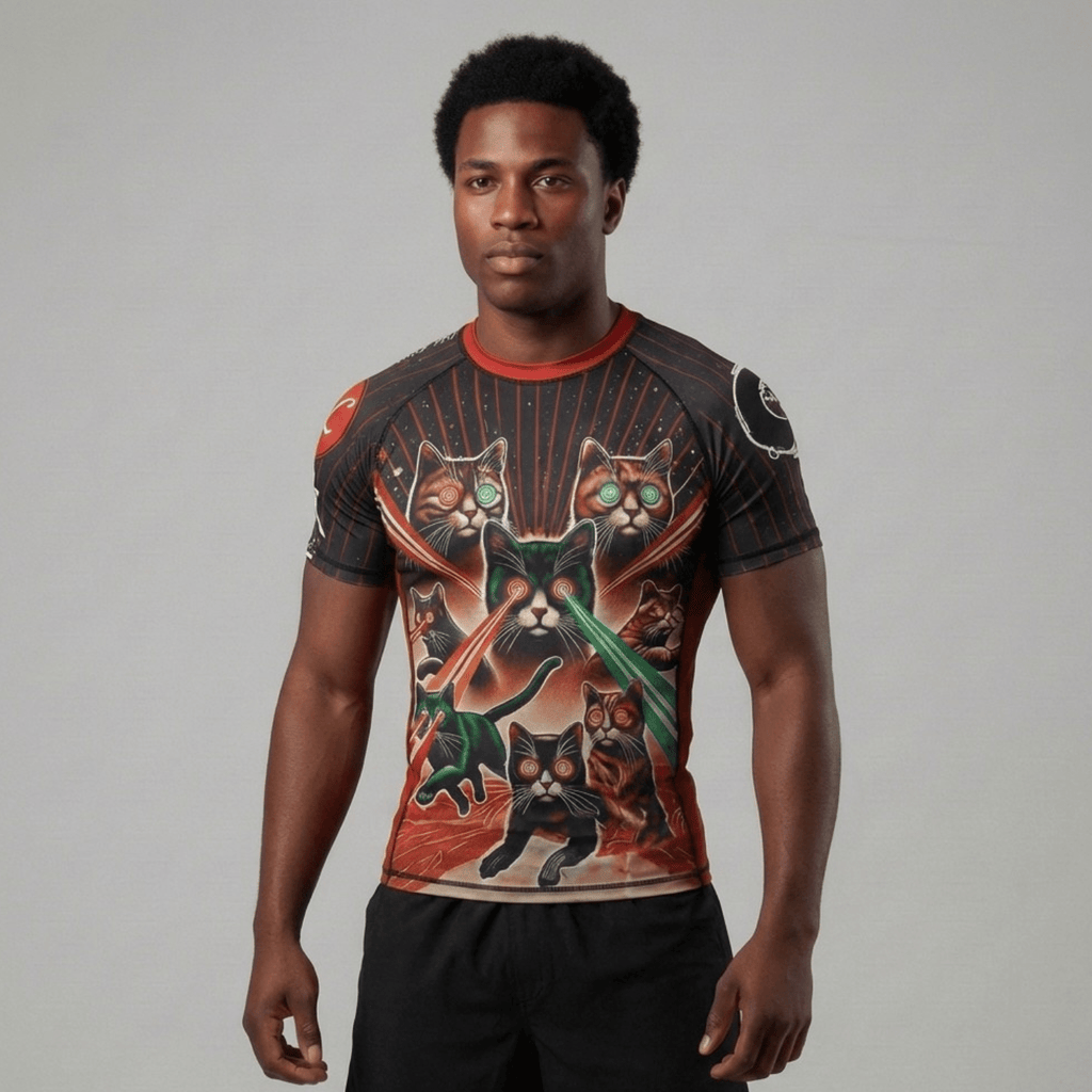 Laser Cats BJJ Rash Guard | Short Sleeve Compression Top For No - Gi Grappling - BJJ OUTLET