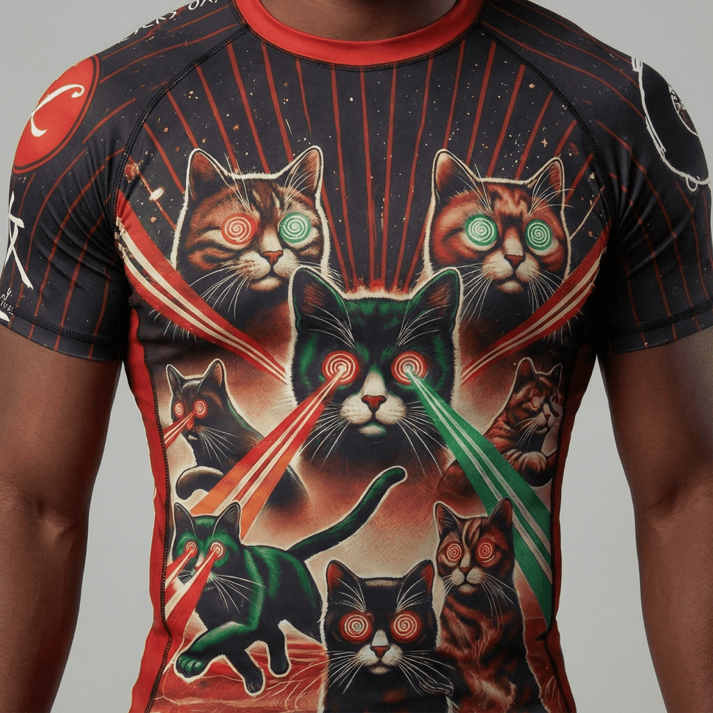Laser Cats BJJ Rash Guard | Short Sleeve Compression Top For No - Gi Grappling - BJJ OUTLET