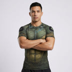 Green Stitch BJJ Rash Guard | Short Sleeve Compression Top For No - Gi Grappling - BJJ OUTLET
