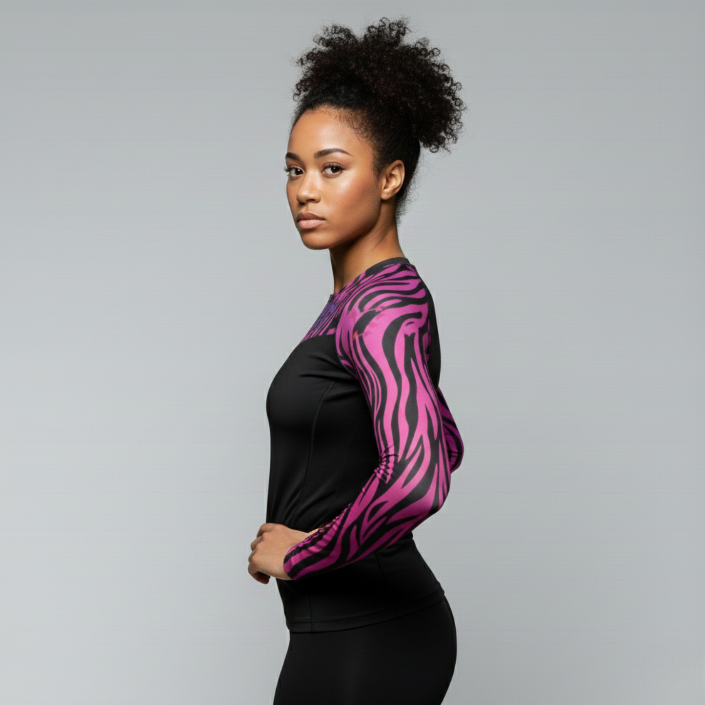 Pink Stripes women's BJJ rash guard | Long sleeve compression top for grappling