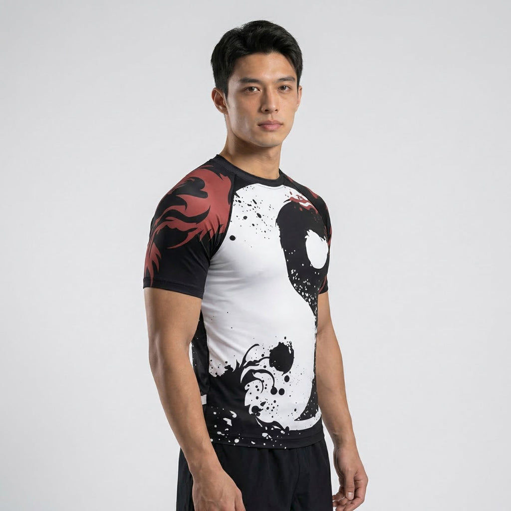 Yin Yang BJJ rash guard | Short Sleeve Compression Top For No - Gi Grappling - BJJ OUTLET