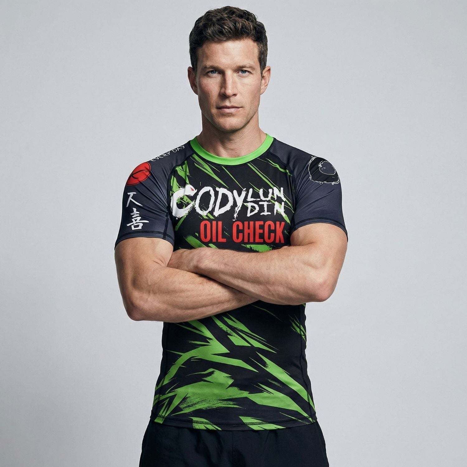 BJJ Rash Guard Short Sleeve - Oil Check - No - Gi Jiu Jitsu & MMA Compression Top - BJJ OUTLET