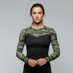 Camo women's BJJ rash guard | Long sleeve compression top for grappling