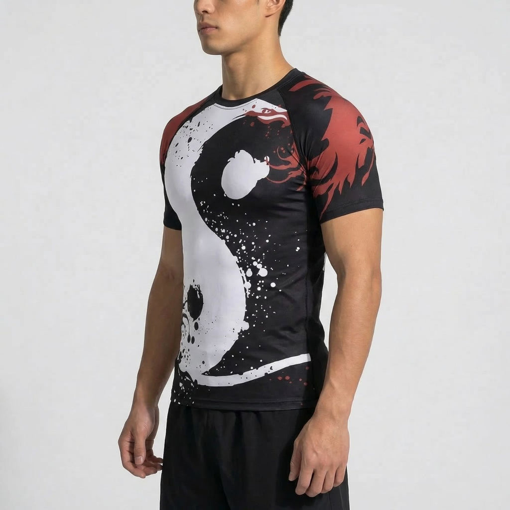 Yin Yang BJJ rash guard | Short Sleeve Compression Top For No - Gi Grappling - BJJ OUTLET