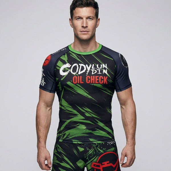 BJJ Rash Guard Short Sleeve - Oil Check - No - Gi Jiu Jitsu & MMA Compression Top - BJJ OUTLET
