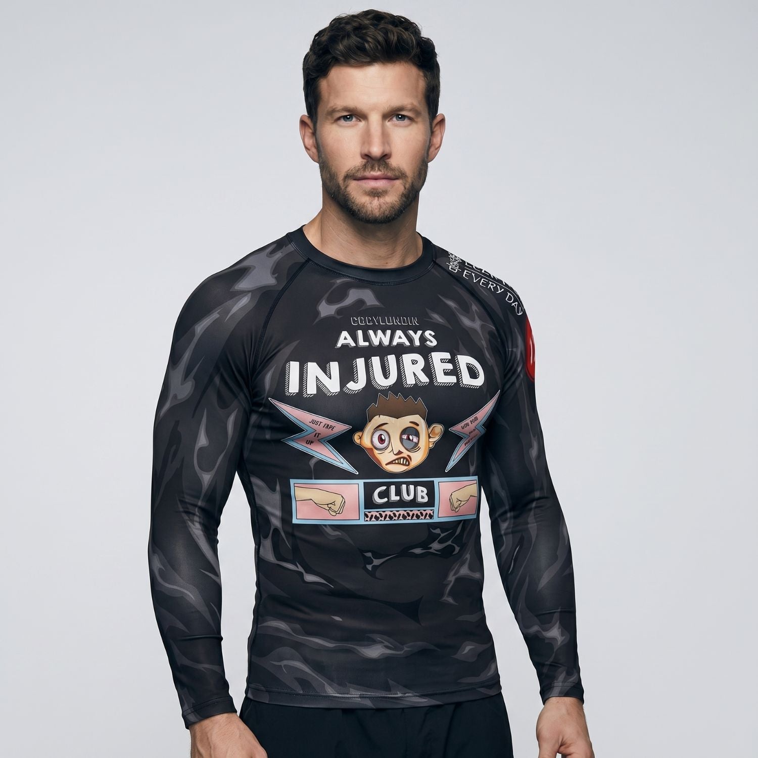 BJJ Rash Guard Long Sleeve - Always Injured Club - No - Gi Jiu Jitsu & MMA Compression Top - BJJ OUTLET